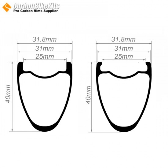 Aro de Carbono 700C 40x31mm Tubeless con Gancho/Sin Gancho para Rueda de Gravel / CX